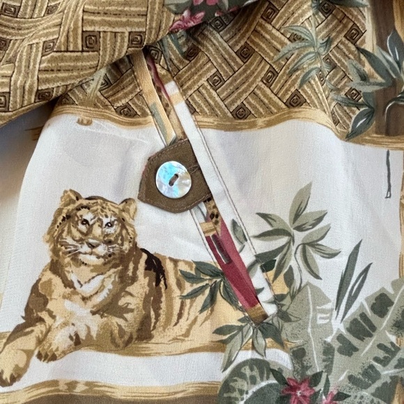 Vintage coastal Grandma Grannycore 100% silk cheetah tropical blouson jacket 16 - Picture 5 of 10